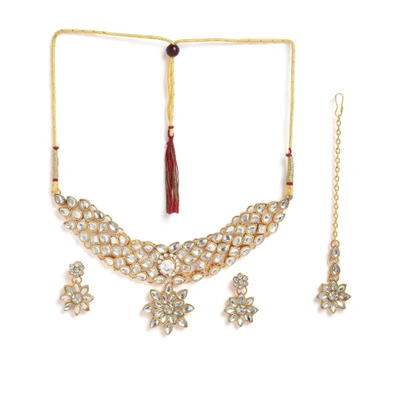 Sohi Gold-plated Artifical Stone Jewellery Set In Red