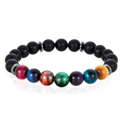 Crucible Jewelry Crucible Los Angeles Multi-tiger Eye And Black Matte Onyx Bead Stretch Bracelet (10mm) Choose Small In Red