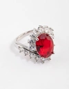Lovisa Rhodium Cubic Zirconia Vintage Red Oval Ring In Red
