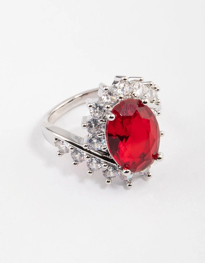 Lovisa Rhodium Cubic Zirconia Vintage Red Oval Ring