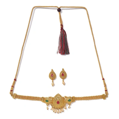 Sohi Gold-plated Pink Jewellery Set In Red