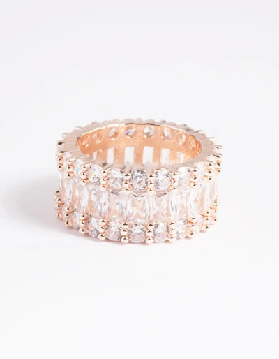 Lovisa Rose Gold Cubic Zirconia Baguette Ring In Multi