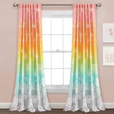 Lush Decor Make A Wish Dandelion Fairy Ombre Window Curtain Panels Pastel Rainbow 52x84 Set