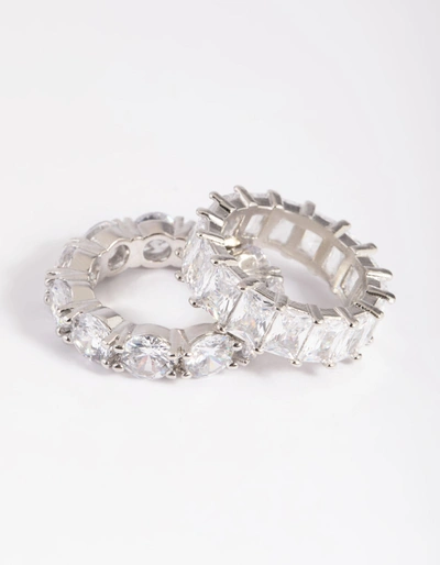 Lovisa Rhodium Cubic Zirconia Baguette Ring Stack Pack In Silver