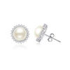 Max + Stone Sterling Silver Cultured 7-7.5mm Button Pearl Halo Stud Earrings In Silver