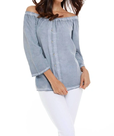 French Kyss Luciana Button Off The Shoulder Top In Denim In Blue
