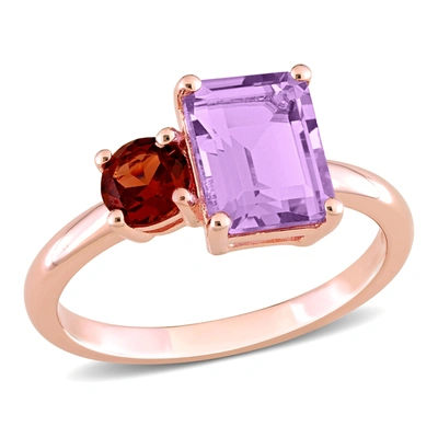 Mimi & Max 2 4/5 Ct Tgw Octagon Amethyst And Garnet Ring In Rose Gold Plated Sterling Silver In Pink