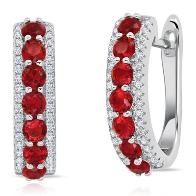 Max + Stone 925 Sterling Silver Simulated Ruby Round Hoop Earrings, 0.75 Inches