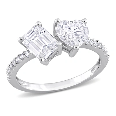 Mimi & Max 2 1/8 Ct Tgw Octagon Heart-shape And Created Moissanite 2-stone Ring In Sterling Silver