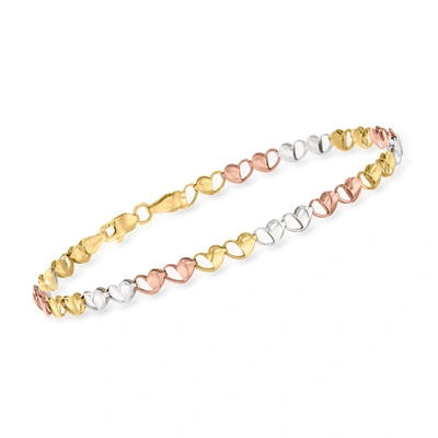 Ross-simons 14kt Tri-colored Gold Heart-link Bracelet In White