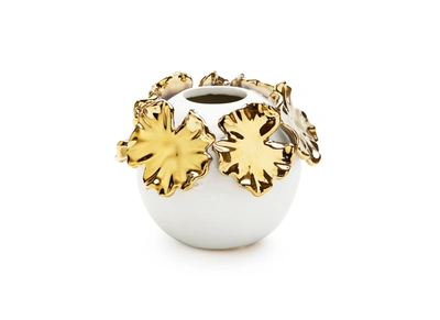 VIVIENCE WHITE BUD VASE WITH GOLD FLORAL DESIGN