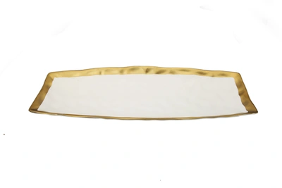 Classic Touch Decor White Porcelain Oblong Tray With Gold Rim