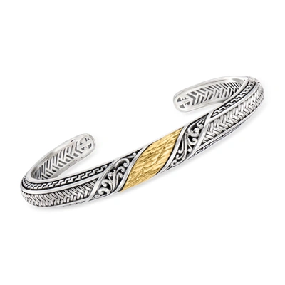 Ross-simons Sterling Silver And 18kt Yellow Gold Bali-style Cuff Bracelet In White