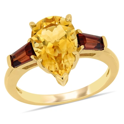 Mimi & Max 3 1/2 Ct Tgw Citrine Garnet Pear-shaped 3-stone Ring In 14k Yellow Gold In Red