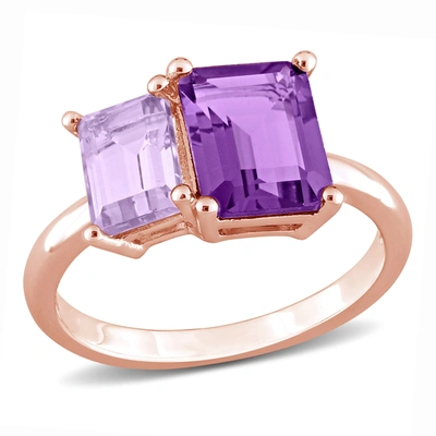 Mimi & Max 3 1/10 Ct Tgw Octagon Amethyst And Pink Amethyst Ring In Rose Plated Sterling Silver