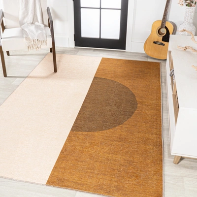 Jonathan Y Demie Minimalist Graphic Circle Machine-washable Rust/cream Area Rug In Beige