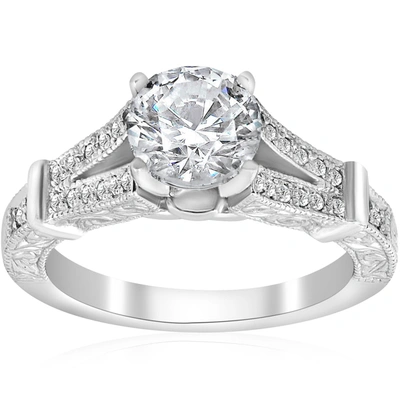 Pompeii3 1 3/4ct Vintage Diamond Engagement Ring Split Shank 14k White Gold In Multi