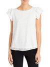 T Tahari Womens Embossed Boatneck Pullover Top In White