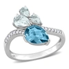 Mimi & Max 1 7/8 Ct Tgw Pear-shape London Blue Topaz And Aquamarine And 1/10 Ct Tw Diamond Toi Et Moi Ring In 1 In Blue