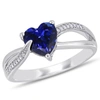 MIMI & MAX 1 7/8 CT TGW CREATED BLUE SAPPHIRE AND DIAMOND HEART CROSSOVER RING IN STERLING SILVER