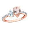 Mimi & Max 2 Ct Tgw Pear Shape Morganite, Aquamarine And White Topaz Ring In 10k Rose Gold In Blue