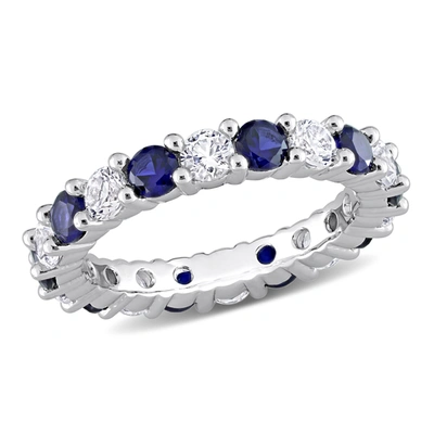 Mimi & Max 3 1/2 Ct Tgw Created Blue And Created White Sapphire Full Eternity Band In Sterling Silver