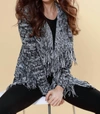 French Kyss Lauren Fringe Cardigan In Black/white In Black