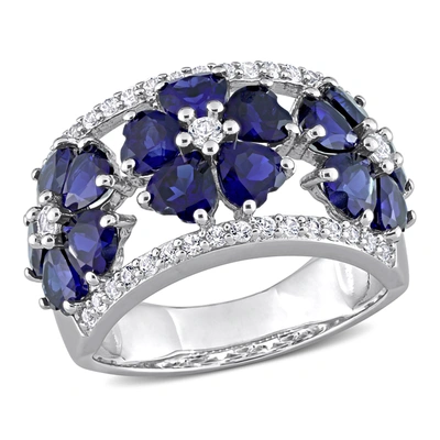 Mimi & Max 4 1/2 Ct Tgw Created Blue And Created White Sapphire Floral Ring In Sterling Silver