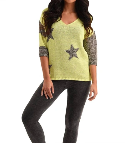 French Kyss Mia Star Crochet Top In Kiwi In Yellow