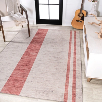 Jonathan Y Raita Modern Distressed Stripe Machine-washable Ivory/pink Area Rug In White
