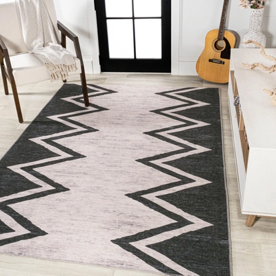 Jonathan Y Siksak Modern Chevron Border Ivory/black Area Rug In White