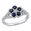 Mimi & Max 3/4 Ct Tgw Blue Sapphire And 1/6 Ct Tw Diamond Floral Engagement Ring In 10k White Gold In Silver
