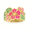 ROSS-SIMONS ITALIAN MULTICOLORED ENAMEL FLOWER RING IN 14KT YELLOW GOLD