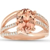 Pompeii3 3 Ct Tw Large Oval Peach Morganite & Diamond Ring 10k Rose Gold In Multi