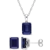 Mimi & Max 8 4/5 Ct Tgw Emerald-cut And Octagon Created Blue Sapphire 2-piece Solitaire Pendant With Chain And In Blue