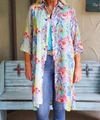 APNY BUTTON DOWN LONG TOP OR KIMONO WITH SIDE SLITS IN MULTI COLORED FLORAL