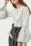 Fangyan Ronnie Pinstripe Wrap Blouse In White/grey In White