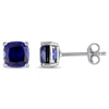 Mimi & Max 2 1/2 Ct Tgw Cushion Cut Created Blue Sapphire Stud Earrings In Sterling Silver In Blue