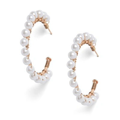 Sohi Gold-toned Plated Pearl Beaded Contemporary Half Hoop Earrings In Silver
