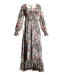 CINQ À SEPT LEIGH FLORAL SQUARE NECK LONG SLEEVE SMOCKED MAXI LENGTH DRESS MULTI IN FLORAL/MULTI