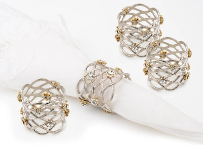 Classic Touch Decor Set Of 4 Napkin Rings Jeweled - Silver