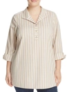 FOXCROFT NYC PLUS WOMENS STRIPED COLLARED TUNIC TOP