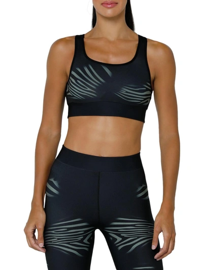 Cor Spotty Zebra Womens Scoop Neck Yoga Athletic Bra In Black