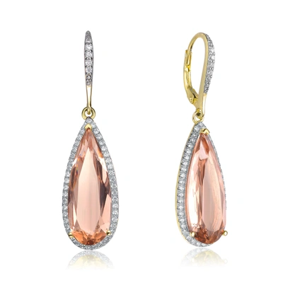 Rachel Glauber Rg Two Tone Morganite Cubic Zirconia Drop Earrings In Pink