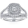 Pompeii3 1ct Lab Grown Diamond Cushion Halo Engagement Wedding Ring Set 10k White Gold In Multi