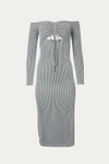 Endless Blu. Off-the-shoulder Cutout Midi Dress In Dusty Sage In Grey