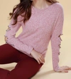 French Kyss Avianna Kashmira Beaded Cut Out Sleeve Top In Rose In Pink