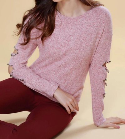French Kyss Avianna Kashmira Beaded Cut Out Sleeve Top In Rose In Multi