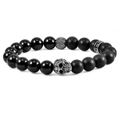 Crucible Jewelry Crucible Los Angeles Single Skull Stretch Bracelet With 10mm Matte And Polished Black Onyx Beads