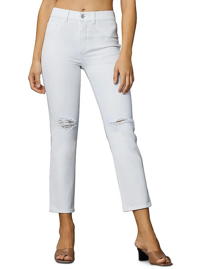 Dl1961 Womens Distressed Stretch Straight Leg Jeans In White